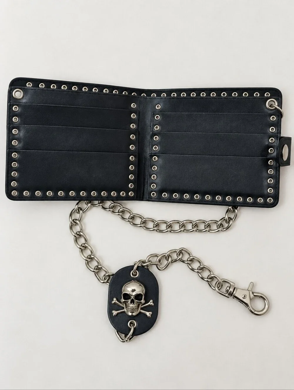 Black Skull Studded Chain Wallet Punk Goth Biker Y2K Alternative -O